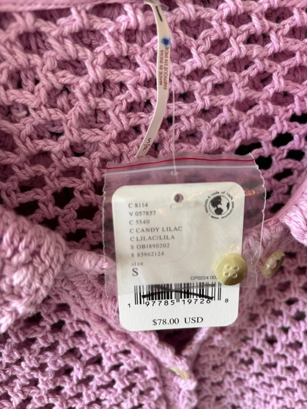 Free People Lily Crochet Top in Candy Lilac, size Small, NWT - Picture 7 of 9